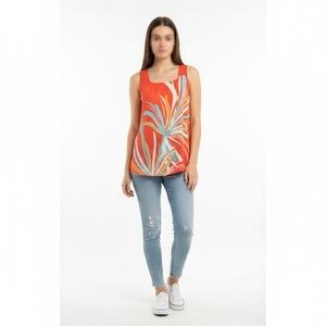 Gap Blouse Womens Size XS Orange Multi-Color Abstract Print Square Neck‎ Vibrant